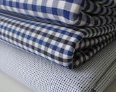 Egyptian cotton shirting // Royal blue gingham // Royal blue/black small check // Royal blue/white corona (3 pieces)