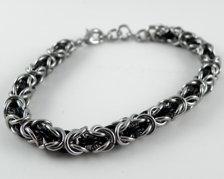 Black on Stainless Steel Byzantine Bracelet