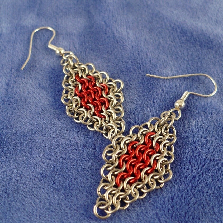 Red Diamond Chainmaille Earrings