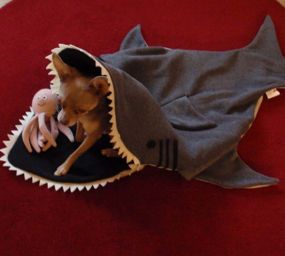 Cat Bed Blanket - Simon The Shark - PetCosy - Silly Pet Sleeping Bag / Baby Photo Prop