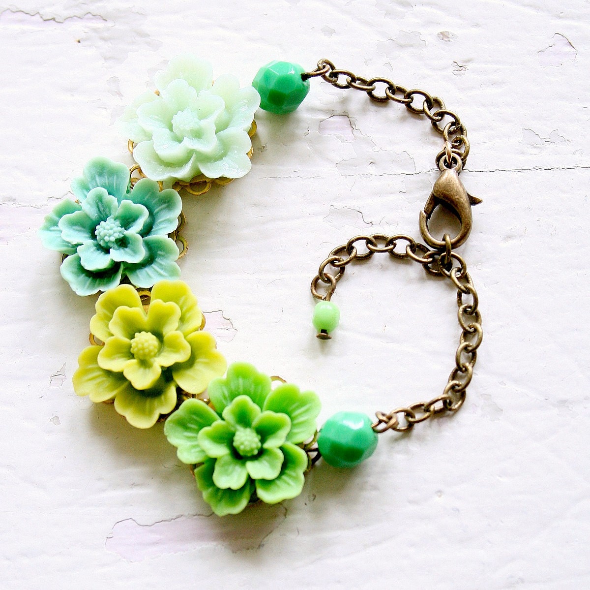 Garden Greens  Floral Charm Bracelet