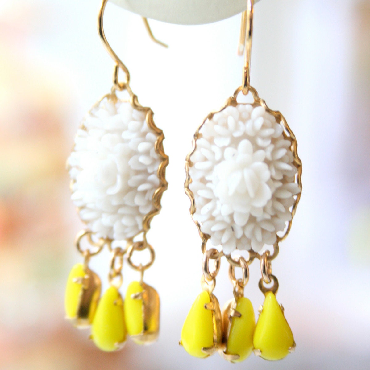 White Rose Chandelier Earrings