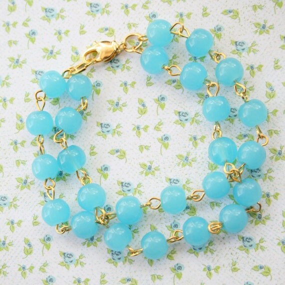 Aqua Glass Beads Double Strand Bracelet