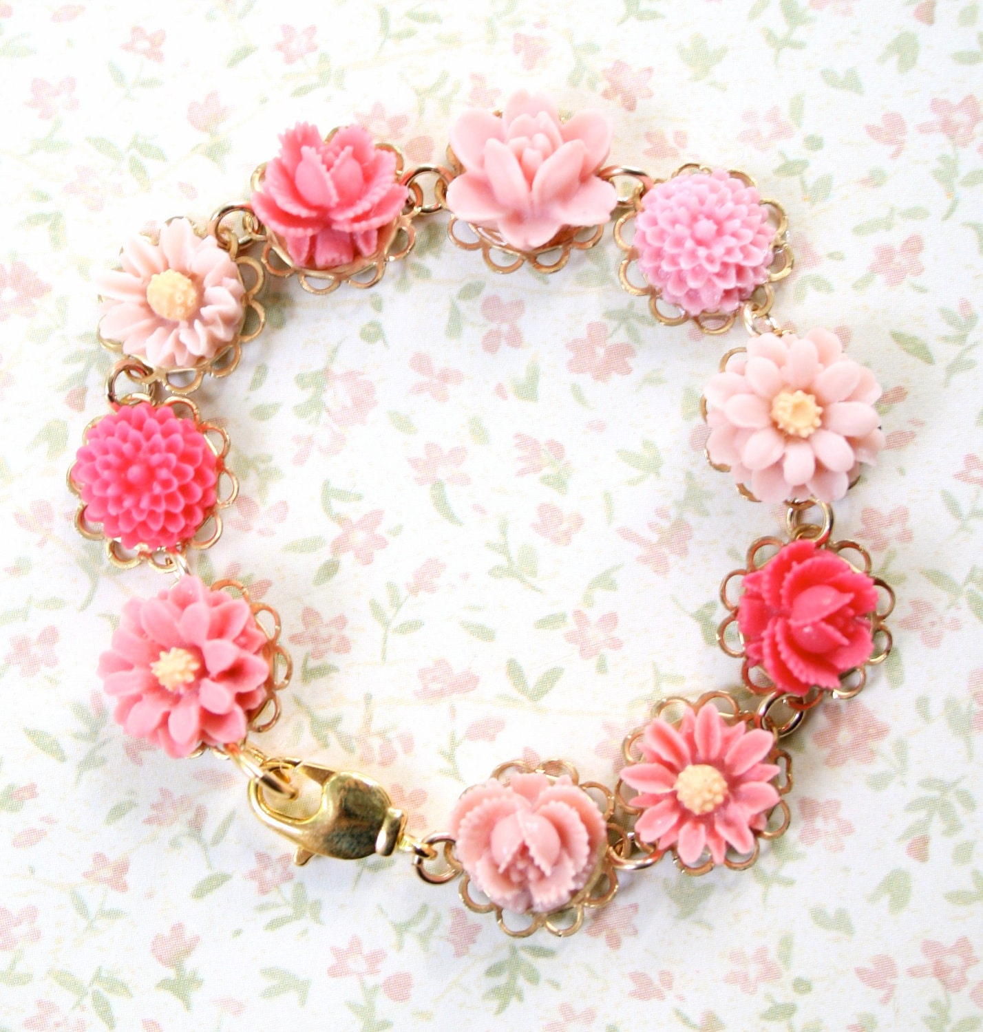Reserved for Kathy- Perfectly Pink floral charm Bracelet