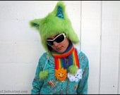 Prototype Sale: Foxy little vulpes- monster fur fox hat in lime green