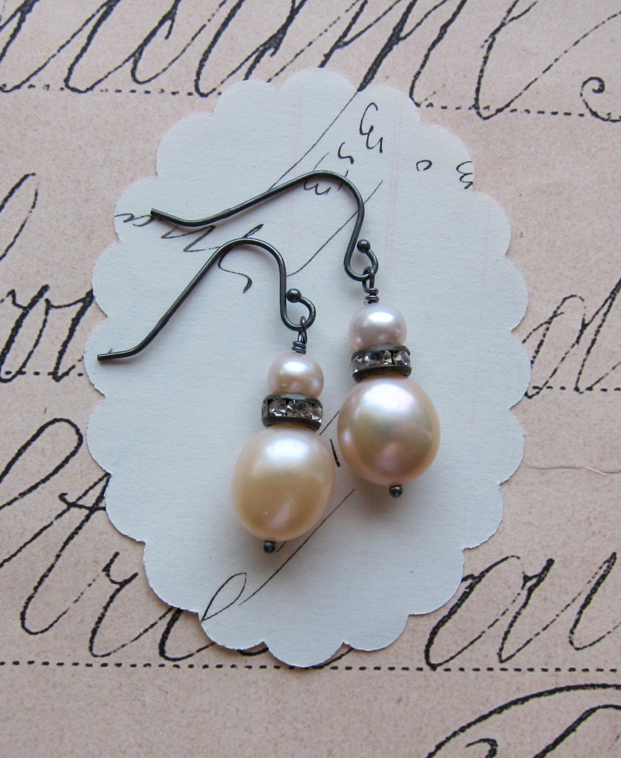 johanna earrings - peach pink pearls sterling silver