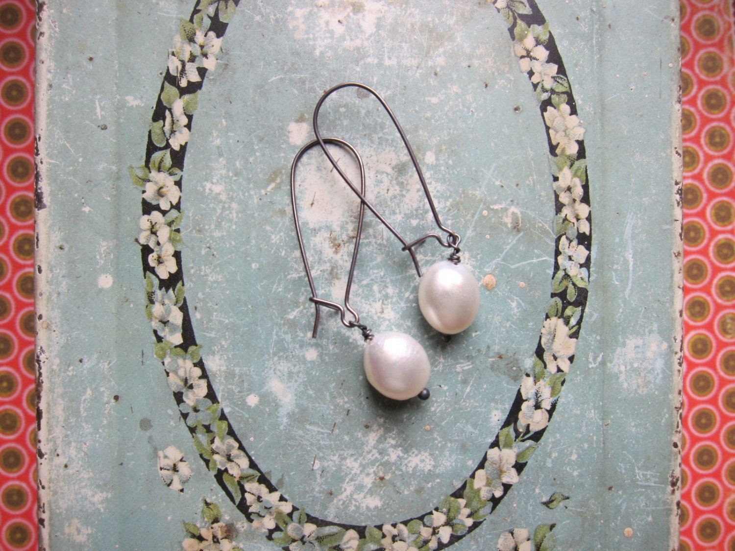 linnea earrings - white pearl sterling silver longer kidney wire