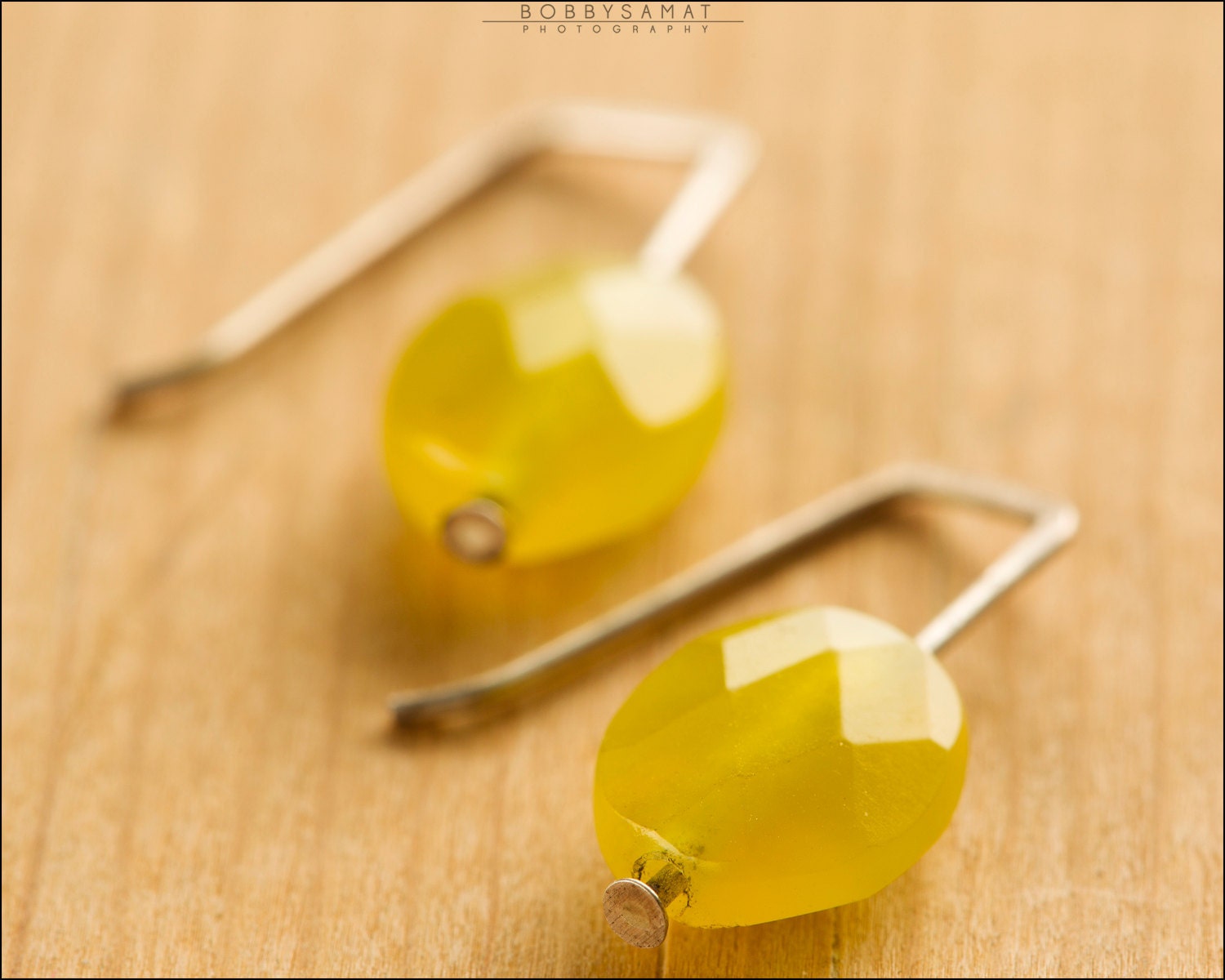 Sterling Silver Faceted Yellow Glass Bead Earrings - Jewelry by Jason Stroud