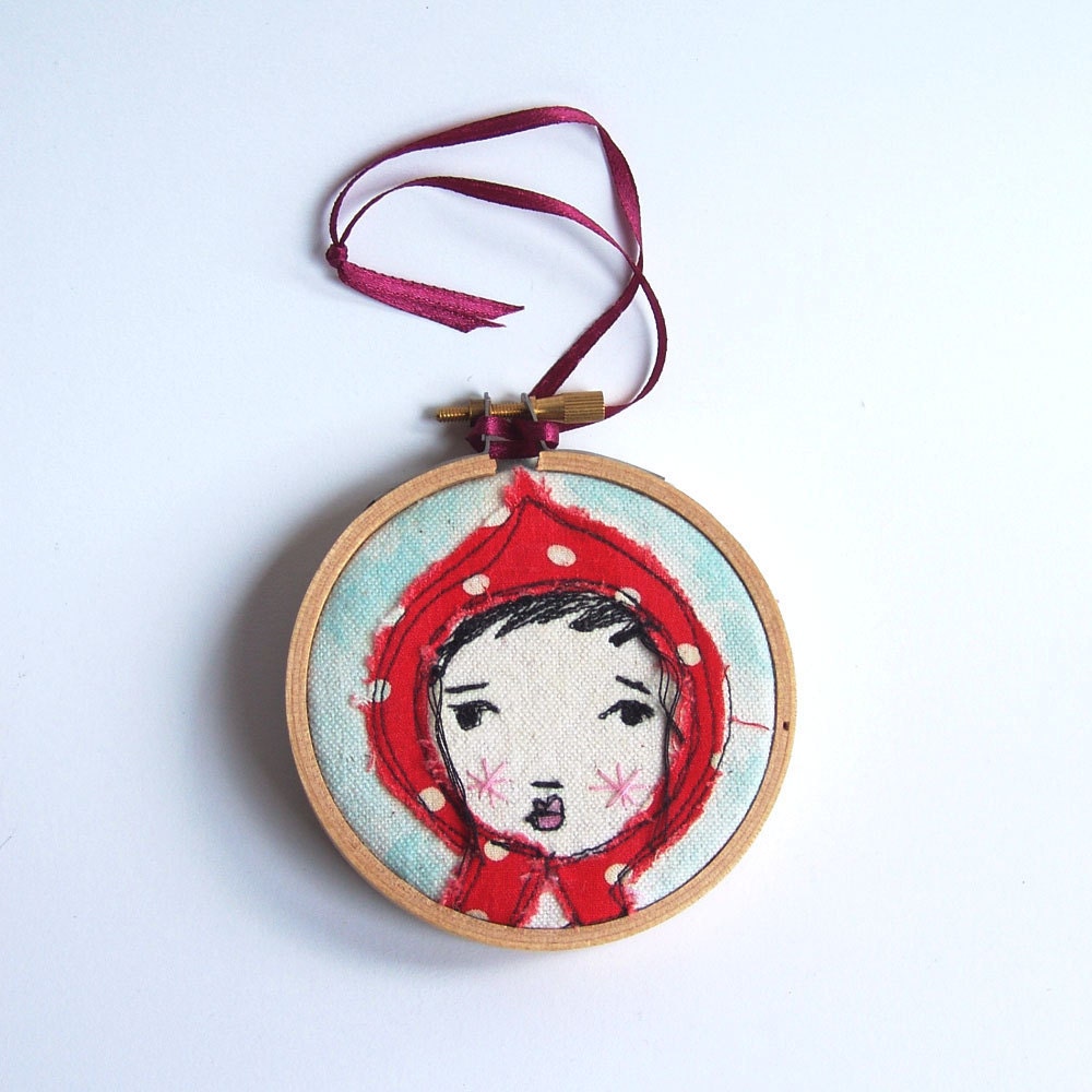 Embroidered Hoop wall art, Little Red Riding Hood