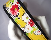 Wristlet Keychain Key Fob Vintage Yellow Floral