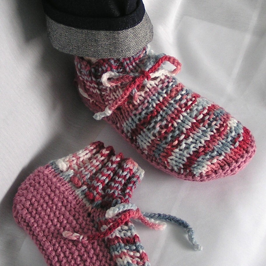 Grandma Slippers, Girls Large or Ladies XSmall, Handknitted. Custom Orders Also Welcome for All Sizes, Other Colors.
