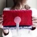 Nautical knitted clutch purse red cotton navy blue white stripes pouch bag memake handmade