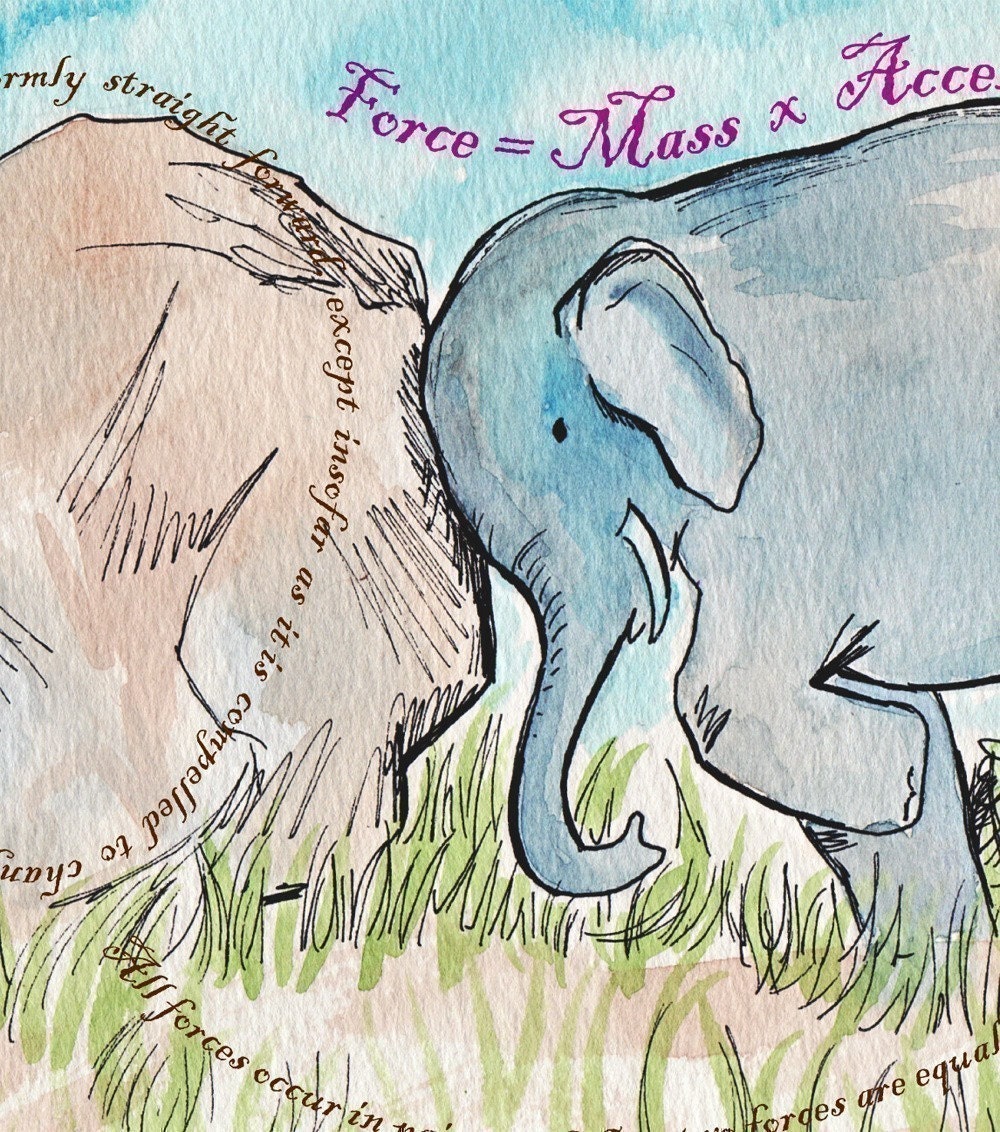 Nerdy Baby science art -- Newtons three laws of motion