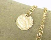 Tiny Gold Circle Necklace, 14k Gold Fill Textured Disk, Handmade Jewelry - Delicacy
