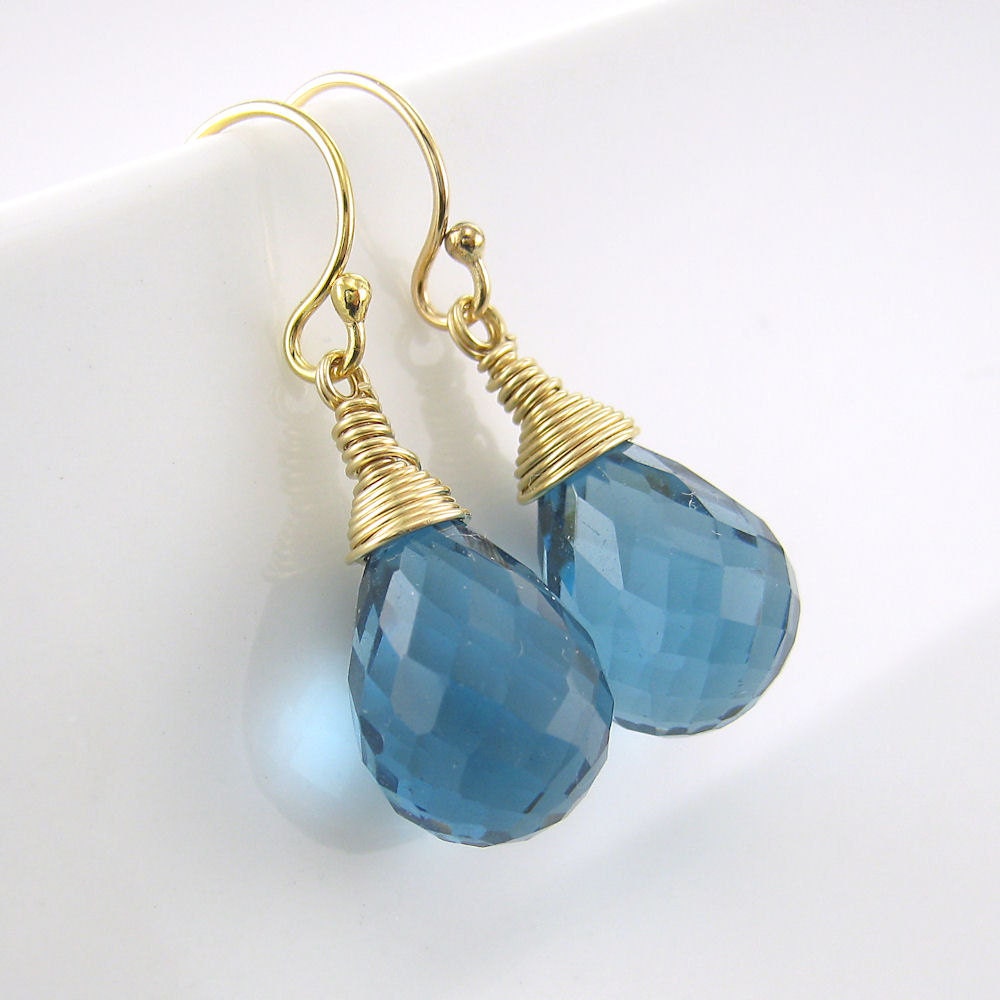 Gold Jewelry Gold Earrings London Blue Quartz Dainty 14k Gold Fill Petite Drops - Handmade Fashion Jewelry - Jennifer Casady - Under 50