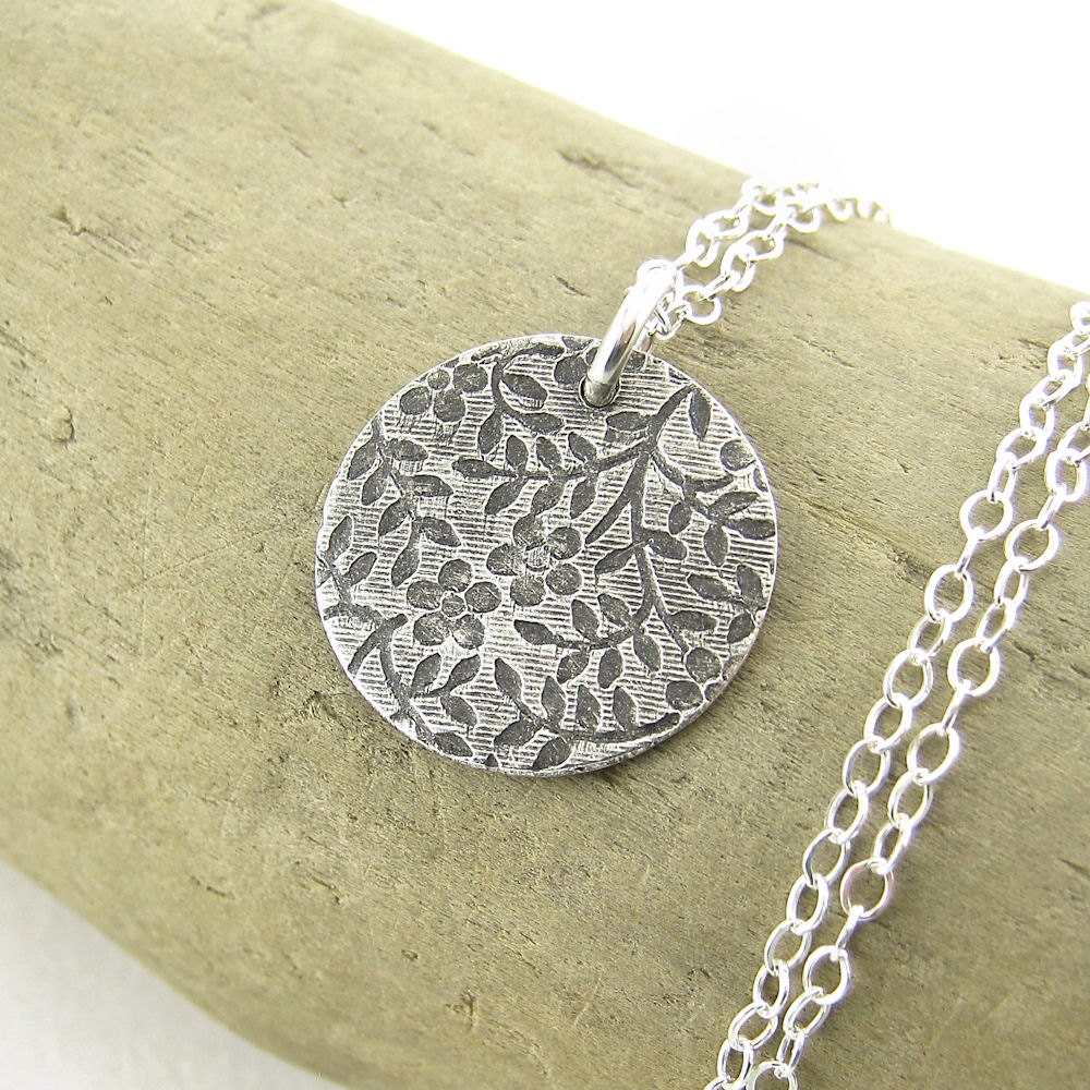 ON SALE 20% OFF Flower Jewelry Silver Circle Necklace Flowers and Lace Tiny Handmade Designer Fashion Jewelry - Unique Petite