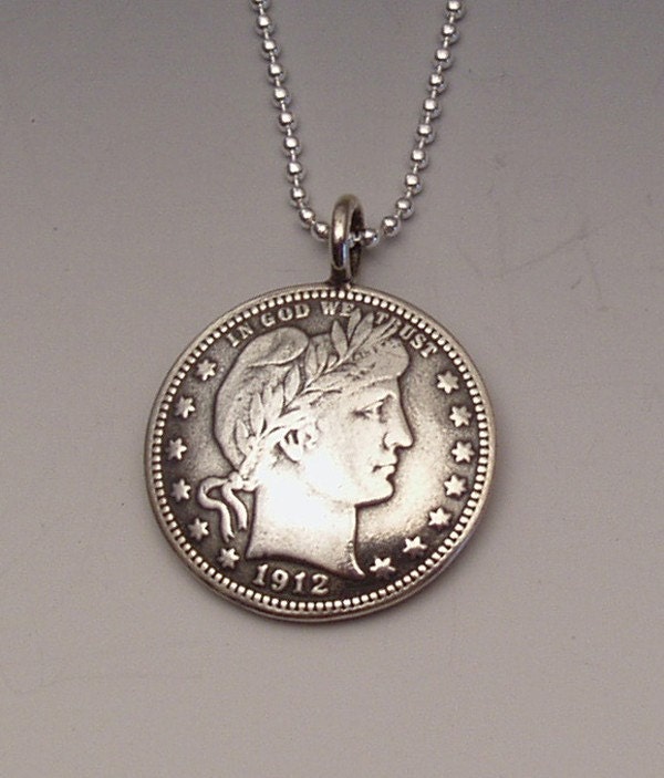 Silver Barber US Quarter Coin Pendant