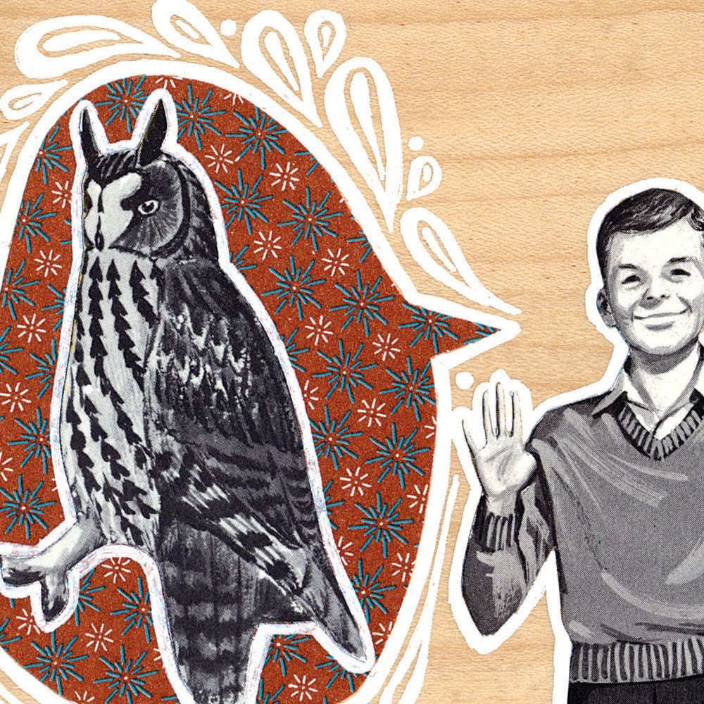 Cute Original Collage - owl talk
