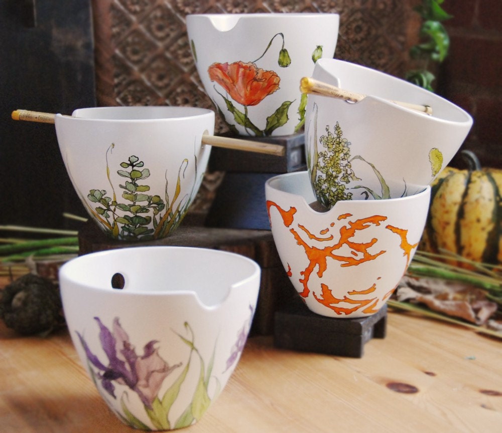 Custom Painted with Any Botanical Design - White Ceramic Noodle Bowl