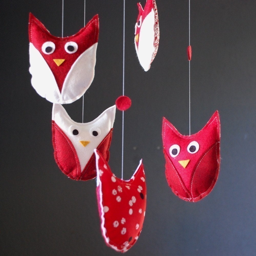 Red and White Hanging Owl Mobile