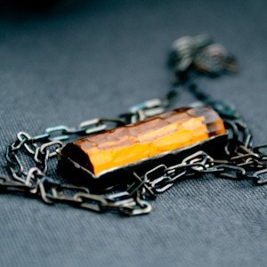 Daphne in Amber. Vintage Glass & Sterling Silver Necklace.