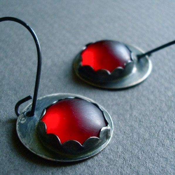 Grenadine. Glowing Red Vintage Lucite and Sterling Silver Earrings.