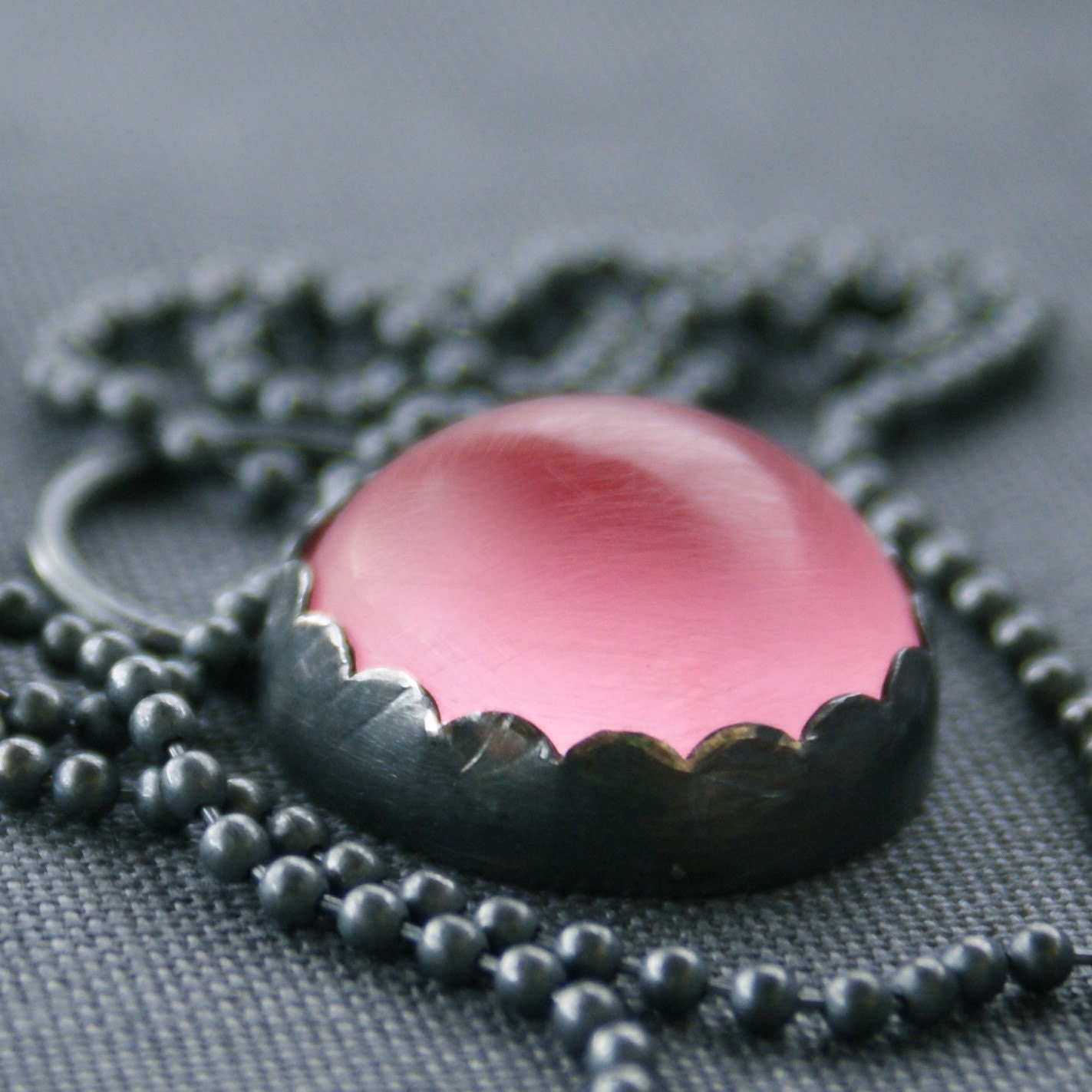 Cotton Candy. Glowing Pink Shines Against Dark Sterling Silver. Necklace.