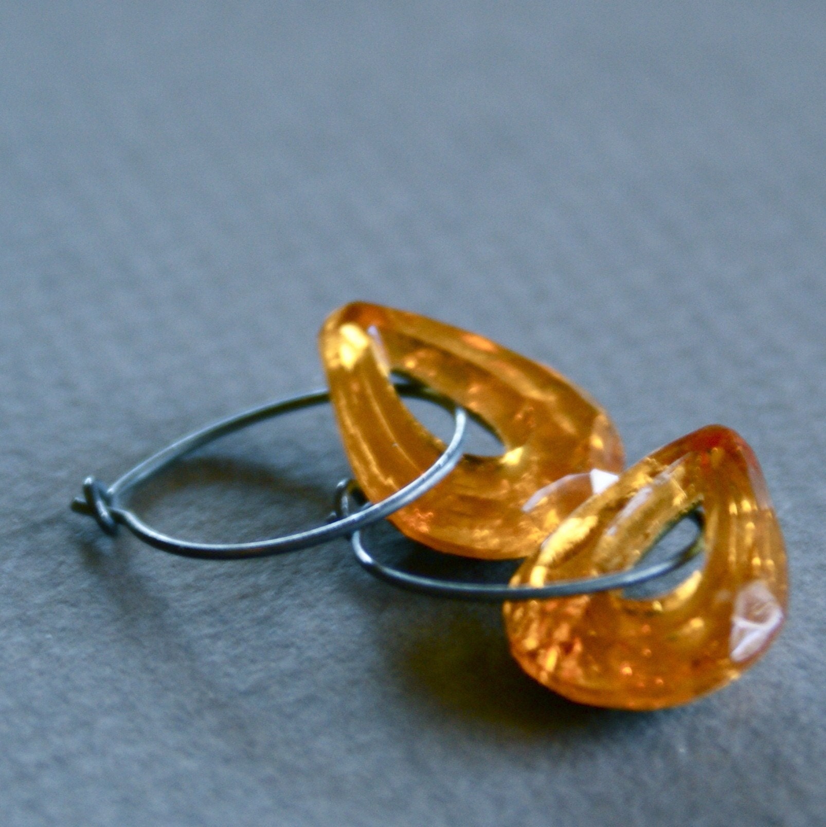 November. Topaz Yellow Glass Drops and Sterling Silver. Earrings.