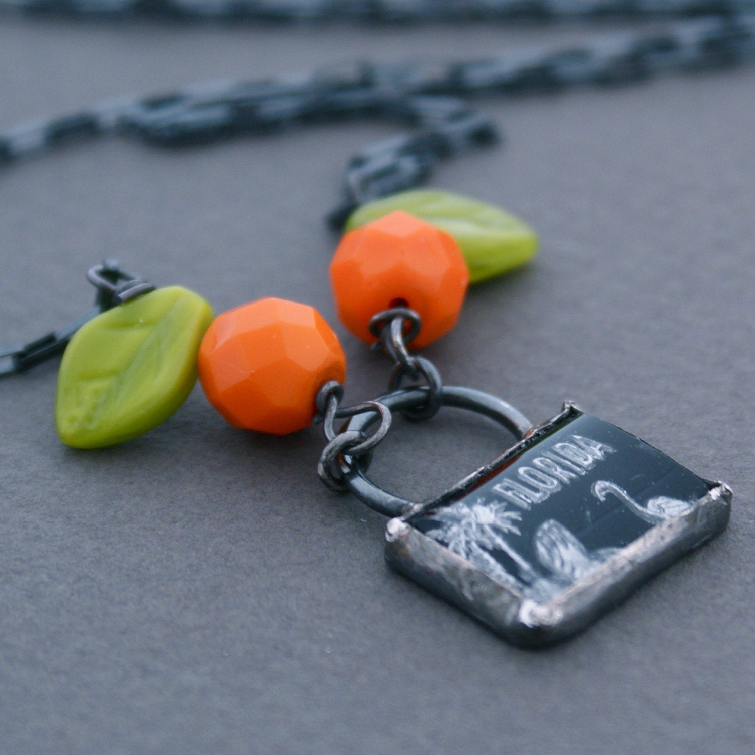 Greetings from FLA. Necklace. Made in and shipped from Florida,The Sunshine State