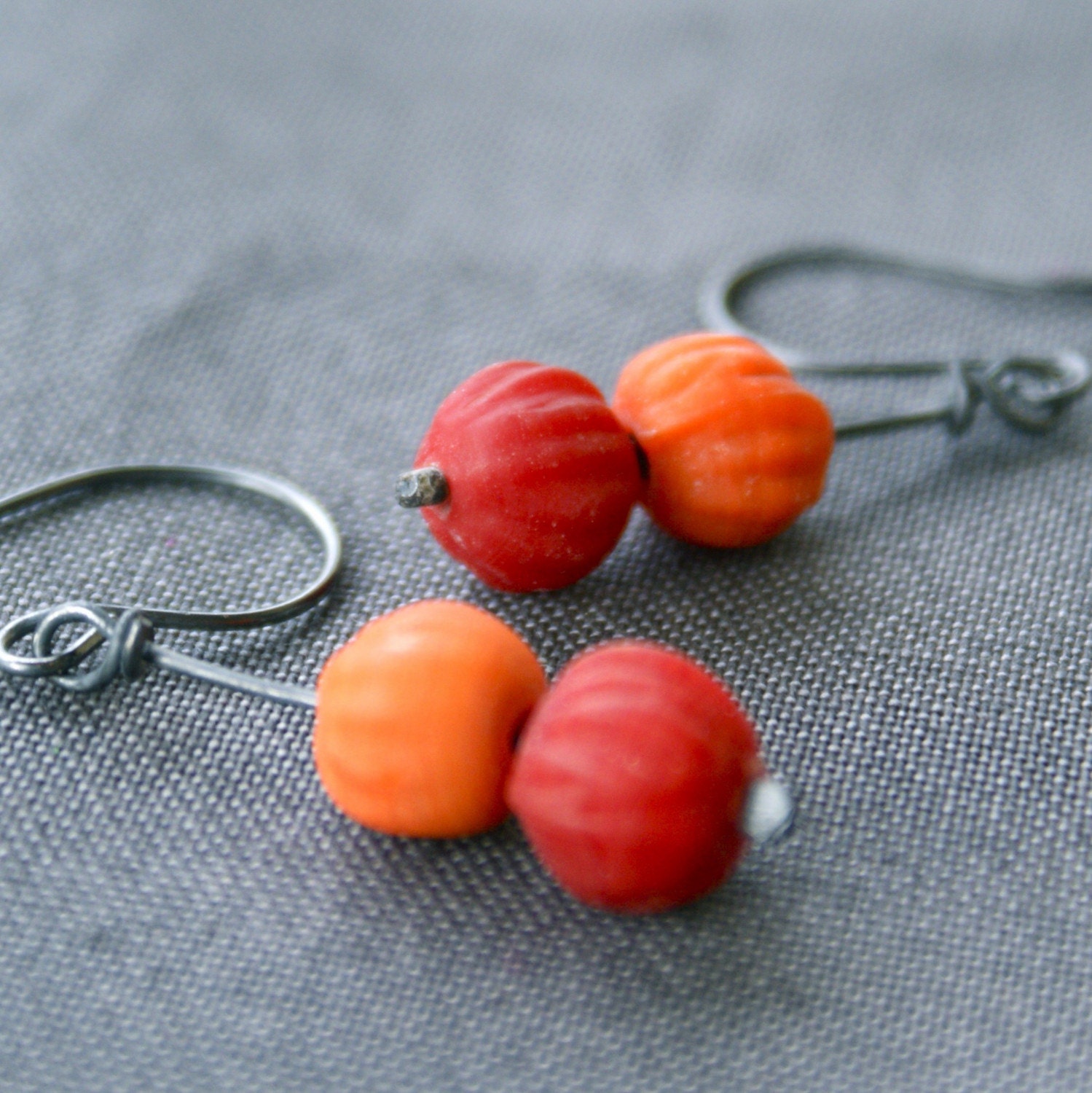 Cranberry Relish. Sterling Silver and Glass Earrings.