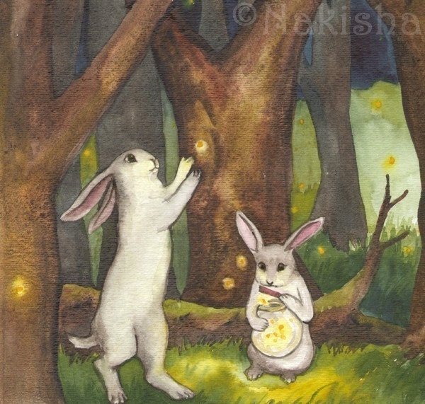 Fireflies-  Fine Art Rabbit Print -Limited Edition -Free USA Shipping on Prints