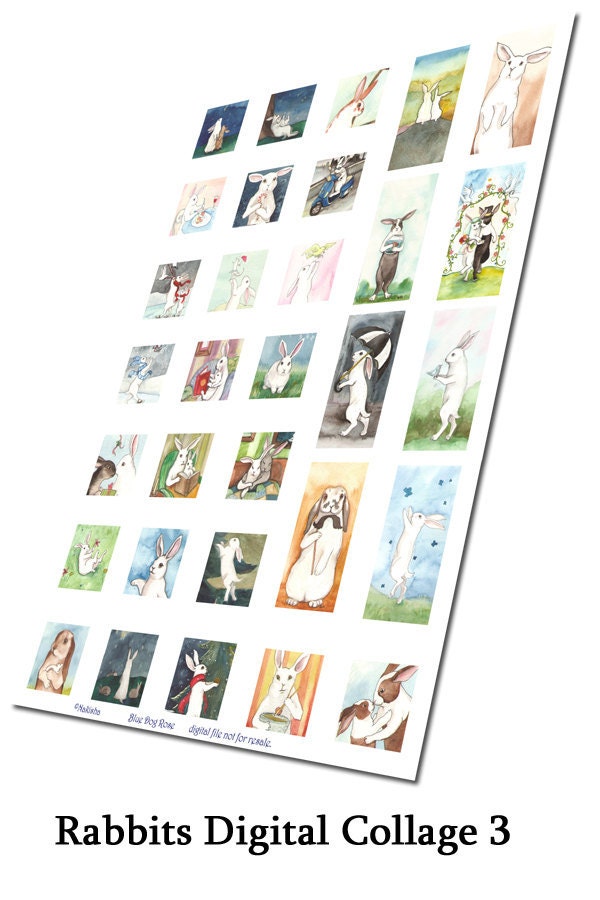 Little White Rabbit Digital Collage Sheet-  Version 3