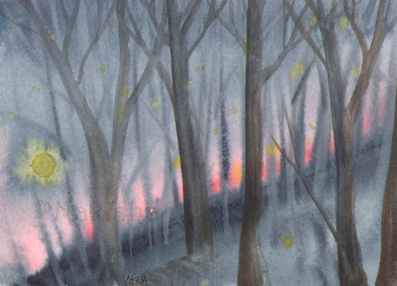 Original Watercolor Landscape  Painting - Forest Lights - Watercolor Original