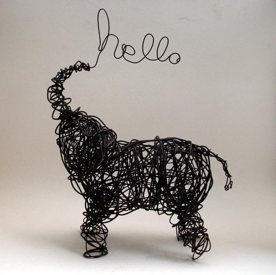 Hello Baby Elephant - Wire Animal Sculpture
