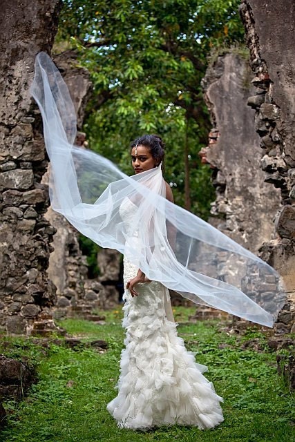 Swarovski Crystal Rhinestone Sheer 90 Inch Long Chapel Length Veil