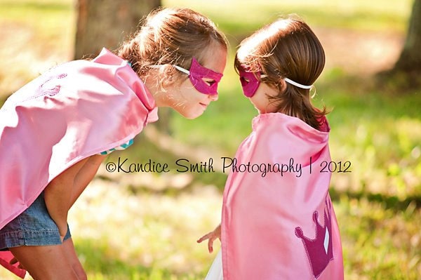 Girls Pink Princess Crown Super Cape with matching mask