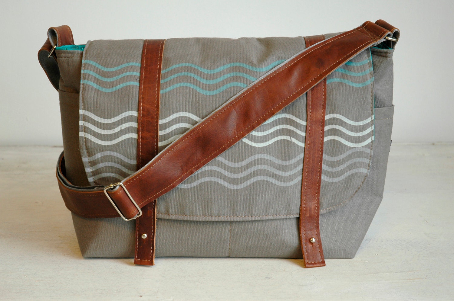 Putty Grey Messenger with Brown Leather