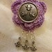 Purple Violet Lavender Crochet Brooch Flower Floral with Silver Fleur de Lis Button and Pendants Victorian Steampunk Gothic Noir