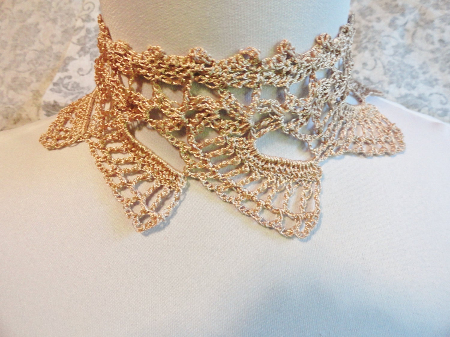 Champagne Cream Crochet Choker Necklace Steampunk Victorian Edwardian Wedding
