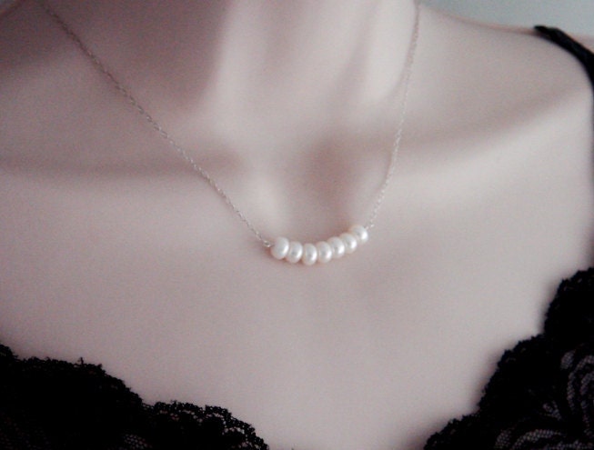 Pearl jewelry, Wire wrapped Pearl Necklace, Dainty STERLING Silver necklace -Lucky seven- June Birthstone Necklace, Bridesmaid gifts