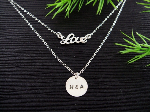 Layered Initial Charm Necklace and Love letter Monogram STERLING SILVER Necklace, Valentine gifts, Couple, Family tree jewelry