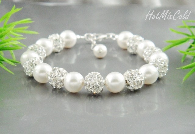 Rhinestone Diamond Pearl Bracelet, Pearl Wedding Jewelry Bracelet -Lisa- Adjustable Bracelet, Bridesmaid gifts, Elegant Bridal jewelry