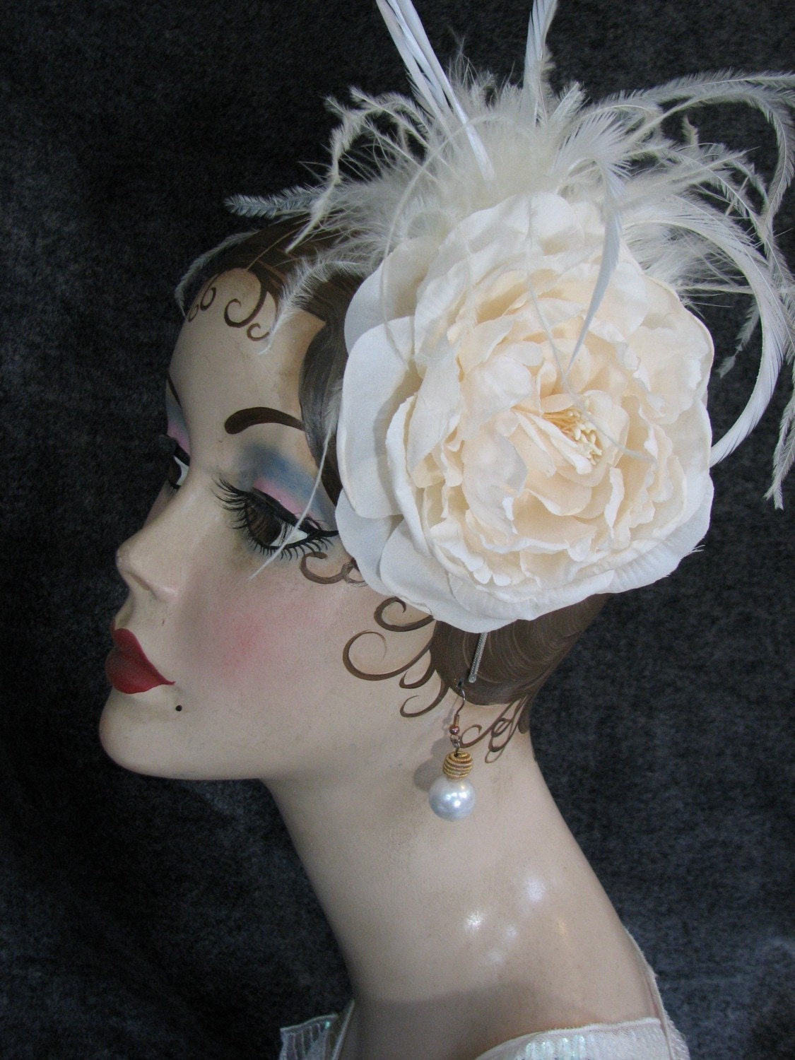 Wedding Fascinator Bridal Headpiece Flower Hat - Ivory Rose