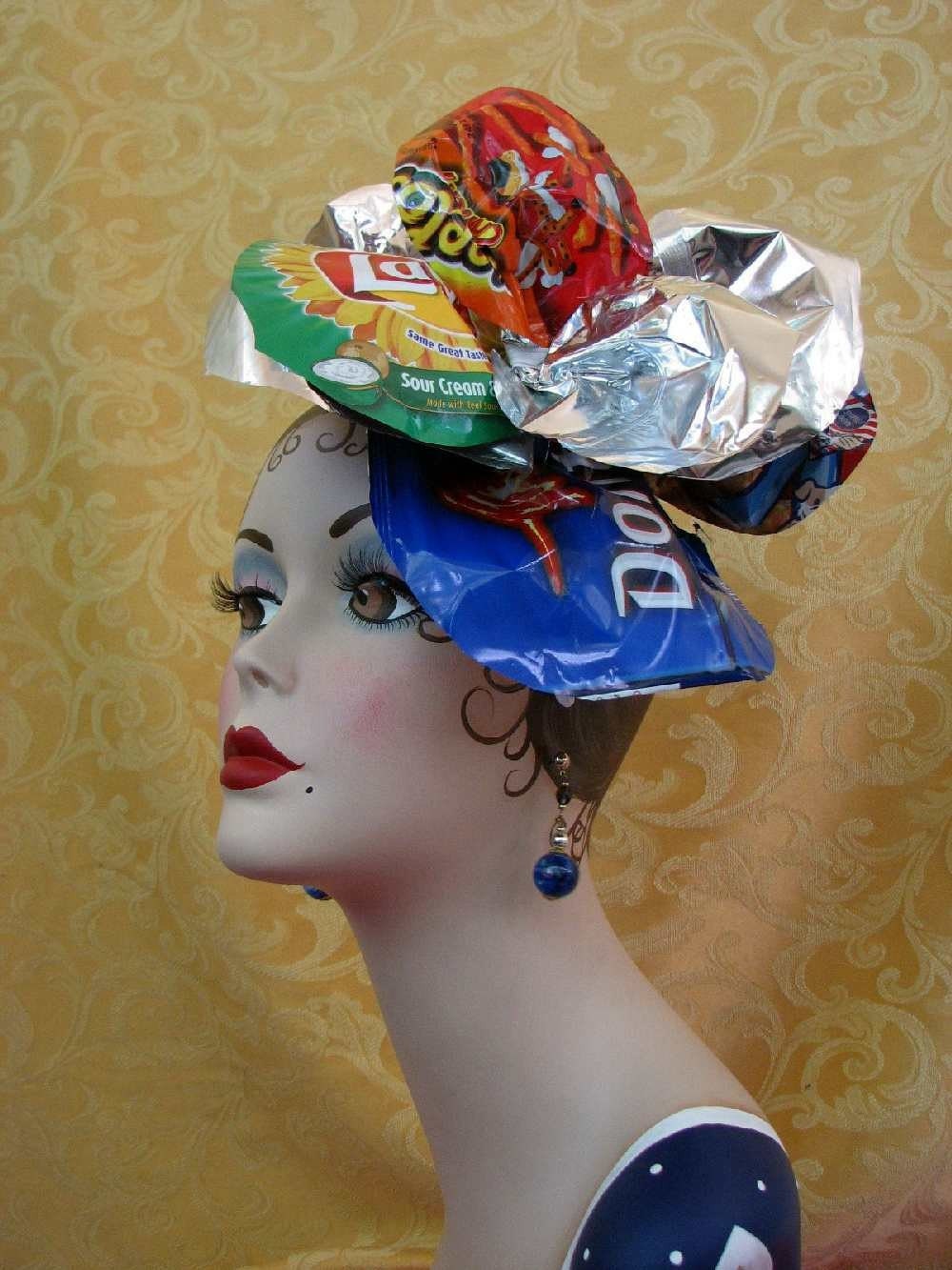 Fascinator Hat Recycled Headdress - Crazy Chip Bag Headpiece