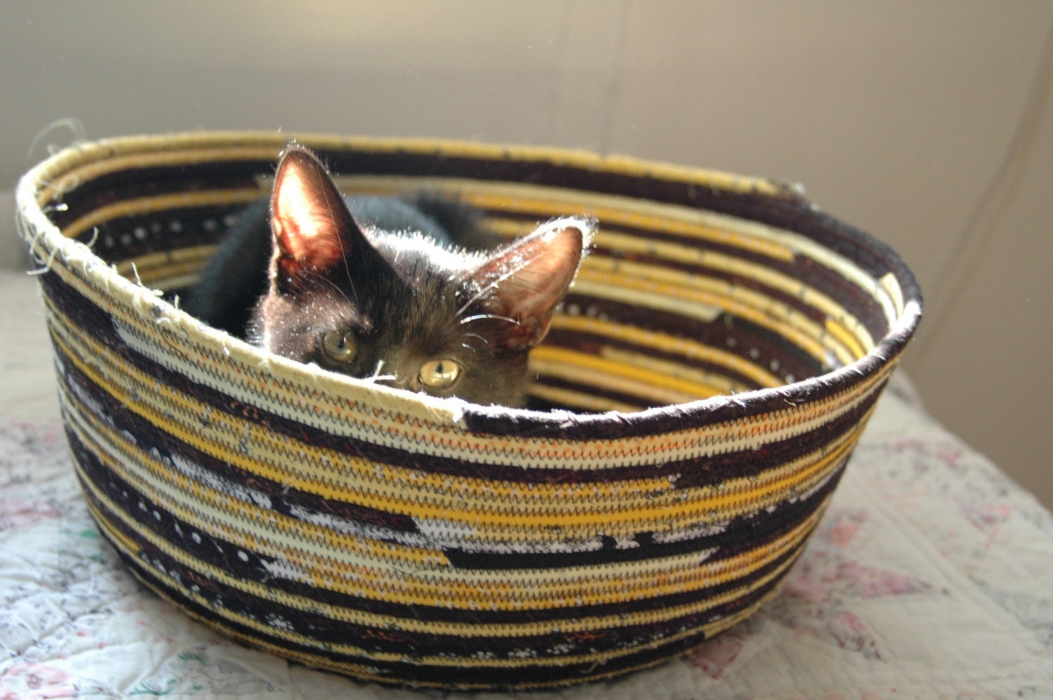 Cuddly cat snuggle bed - yellow and black