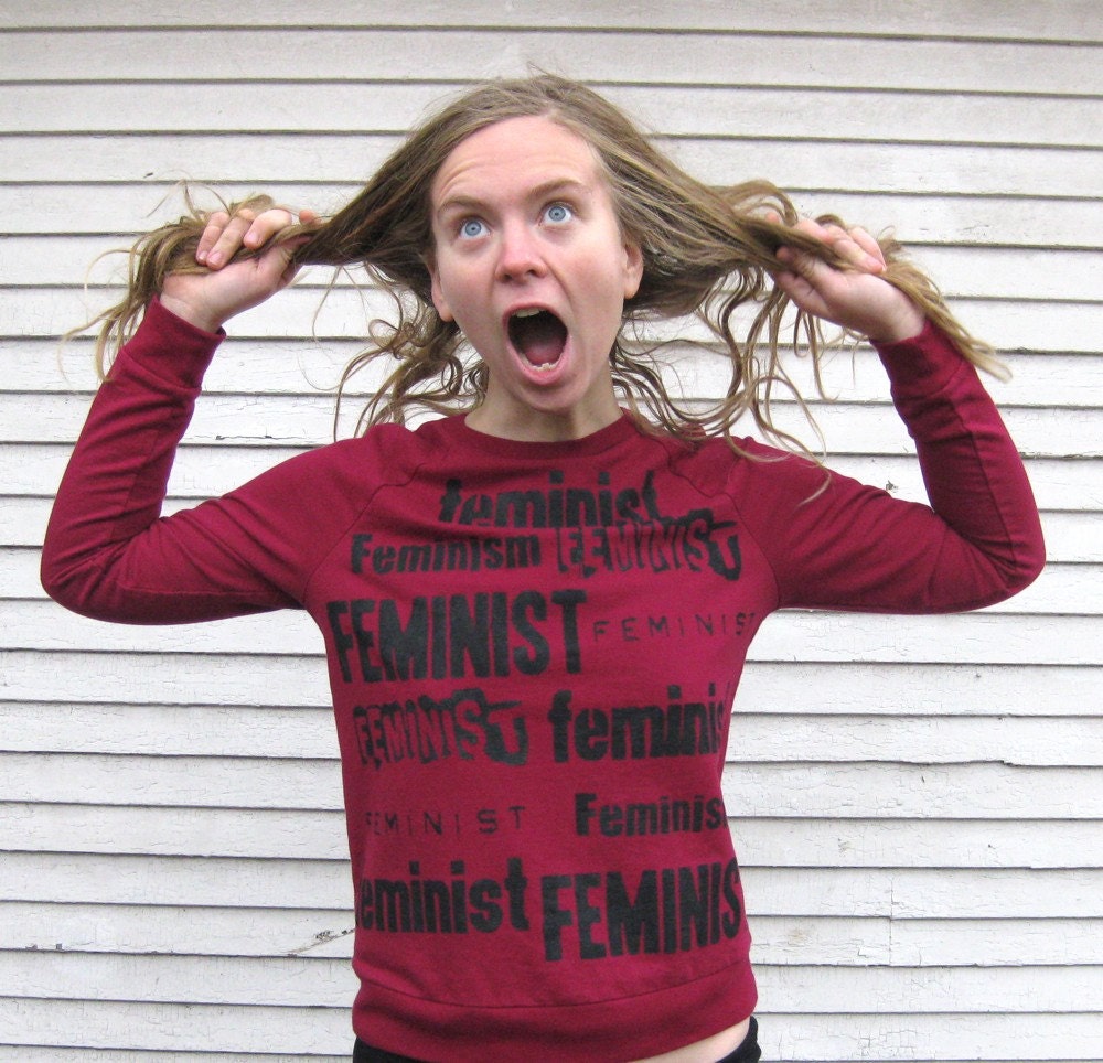 FEMINIST FRENZY Hand Stenciled Sweatshirt - M