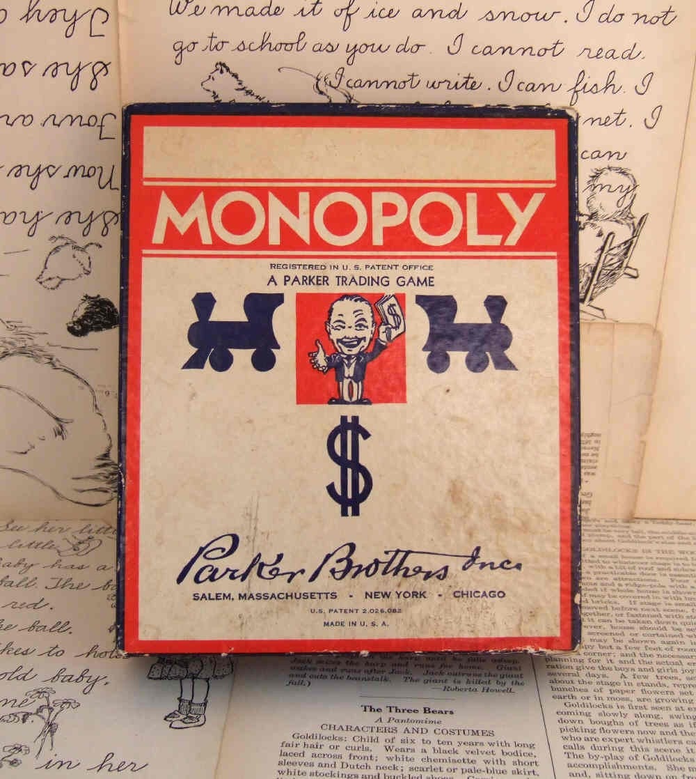 sale VINTAGE box of MONOPOLY pieces and cards NO board