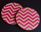 Chevron Screen Printed Coasters magenta pattern