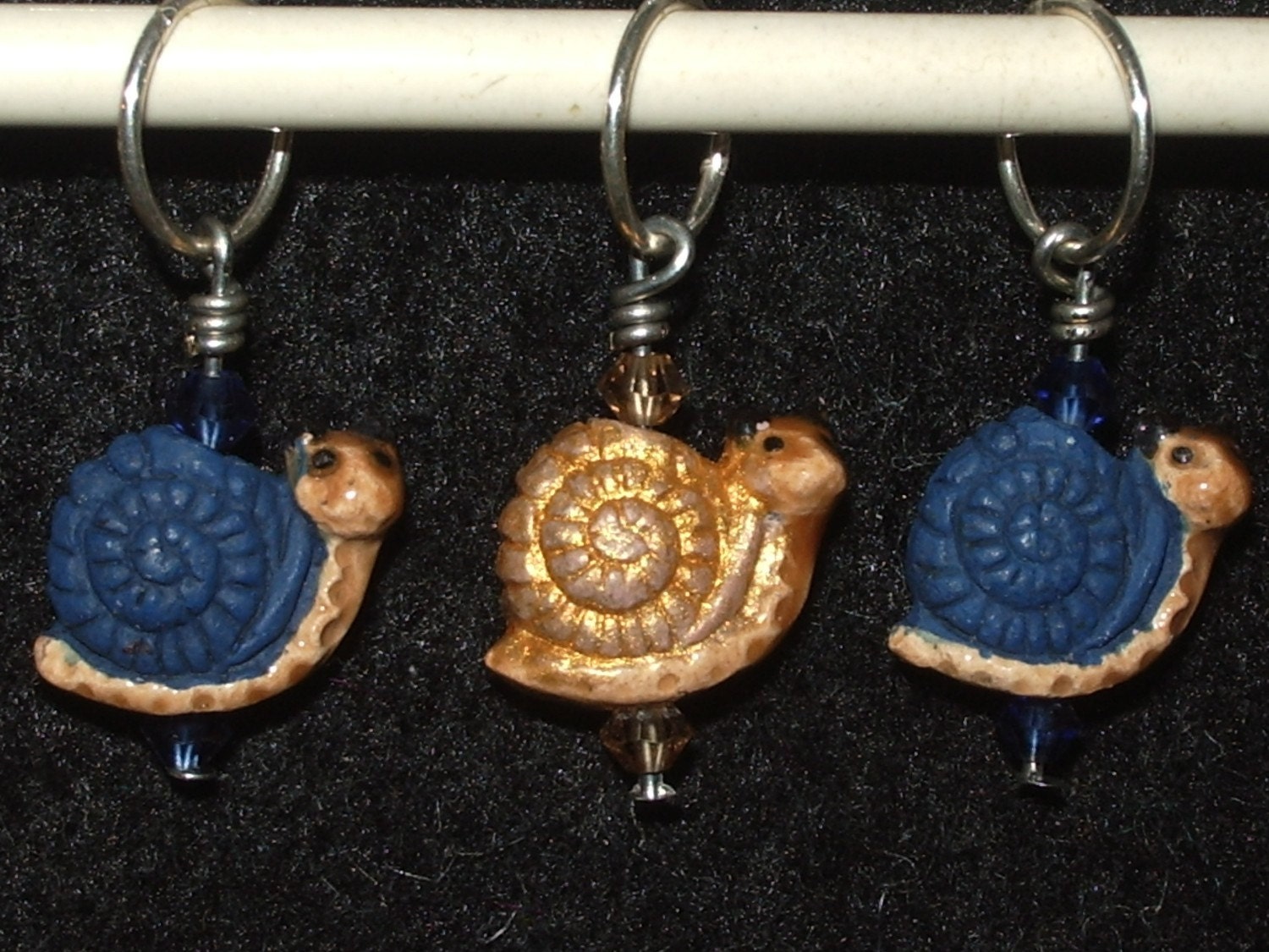 SUPER SALE - Snail stitch markers with swarovski crystals - set of three
