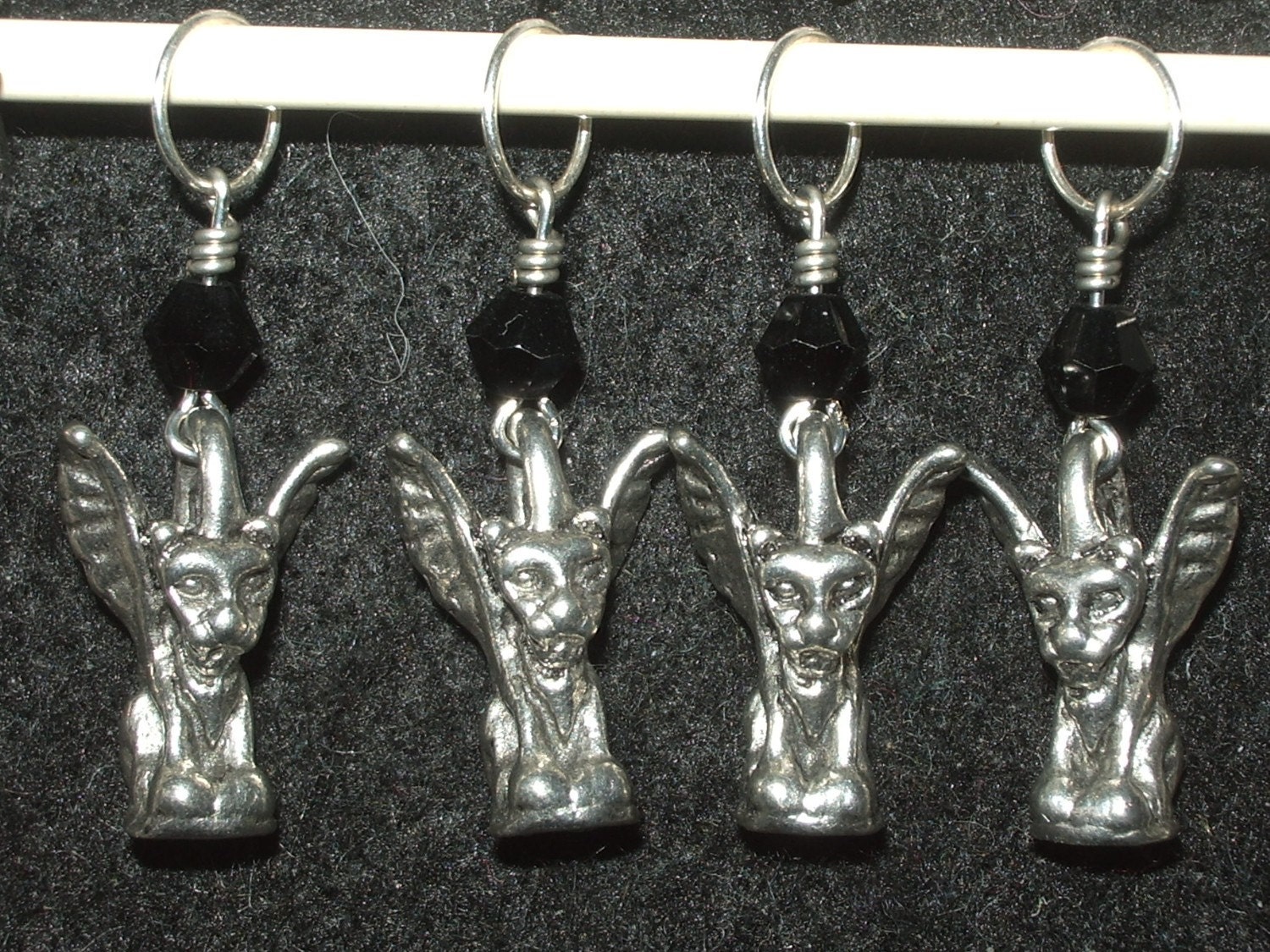 Gargoyle stitch markers with black crystal - set of 4